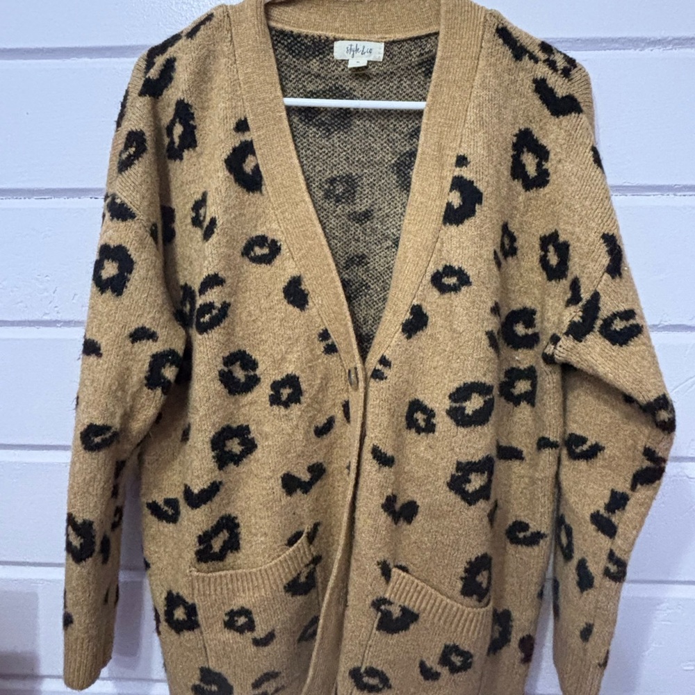 Style & Co. Tan and Black Leopard Cardigan